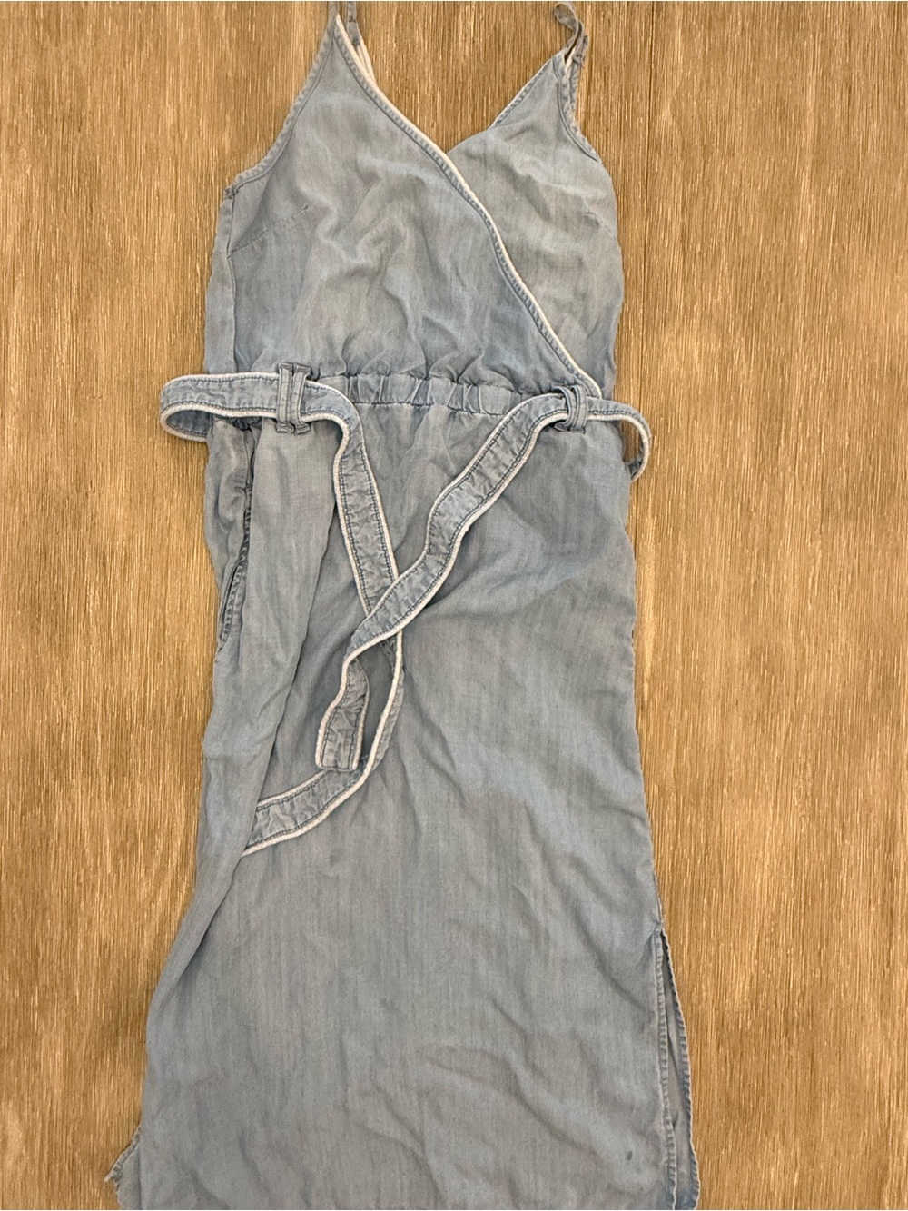 Cloth & Stone Anthropologie Light Blue Tencel Chambray Wrap Dress Size XS